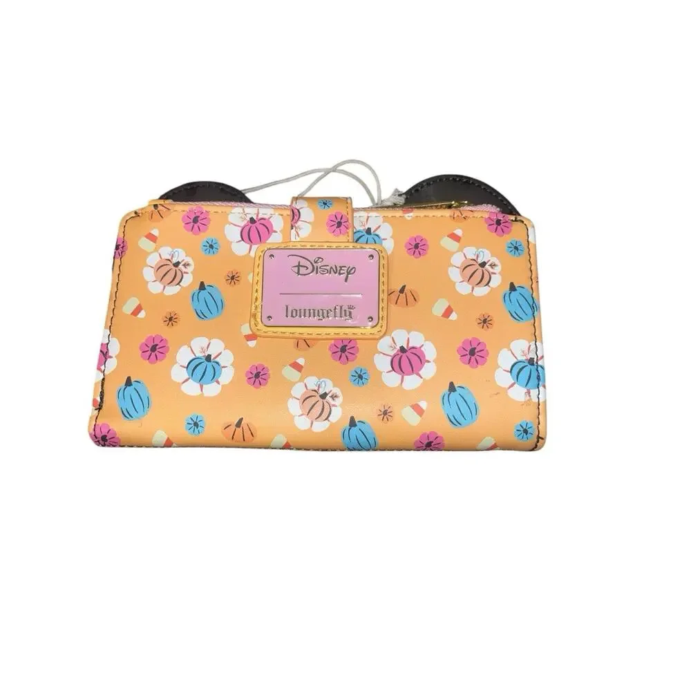 Loungefly Disney Minnie Mouse Pastel Floral Pumpkins Halloween Wallet - NWT